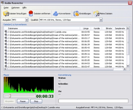 udio 180% liest und speichert jedes der Musikformate MP3, OGG-Vorbis, WAV oder WMA